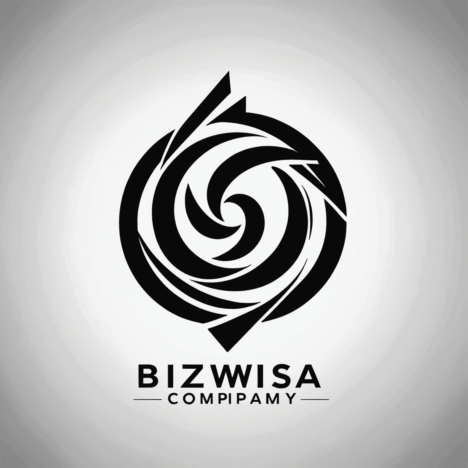 BizWizSA company logo in black and white, a combination of company name and an abstract symbol representing business growth and success