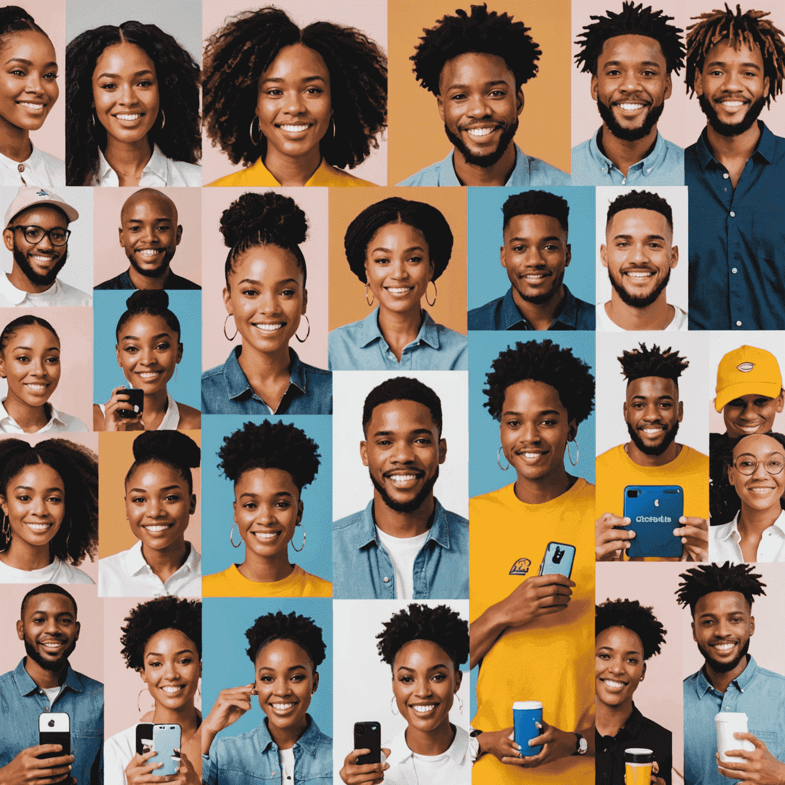 A collage of popular South African social media influencers promoting various products and brands to their engaged followers.