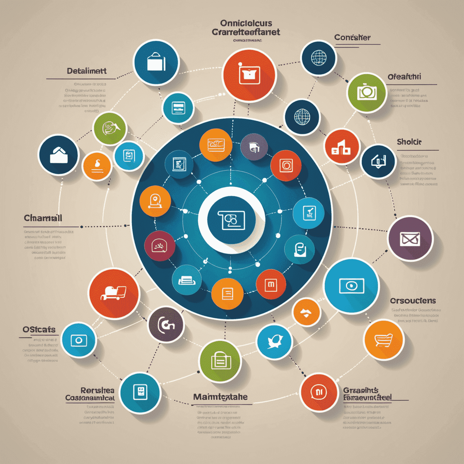 An infographic illustrating the various touchpoints and channels involved in an omnichannel marketing strategy, including website, social media, email, and physical stores.